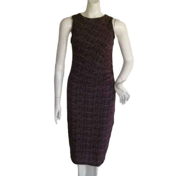 LOFT Dress, S, Maroon/Burgundy, Crosshatch, Clingy, Gathered Hip - Picture 7 of 13